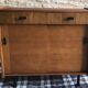 Vintage storage cabinet sideboard two sliding doors two drawers