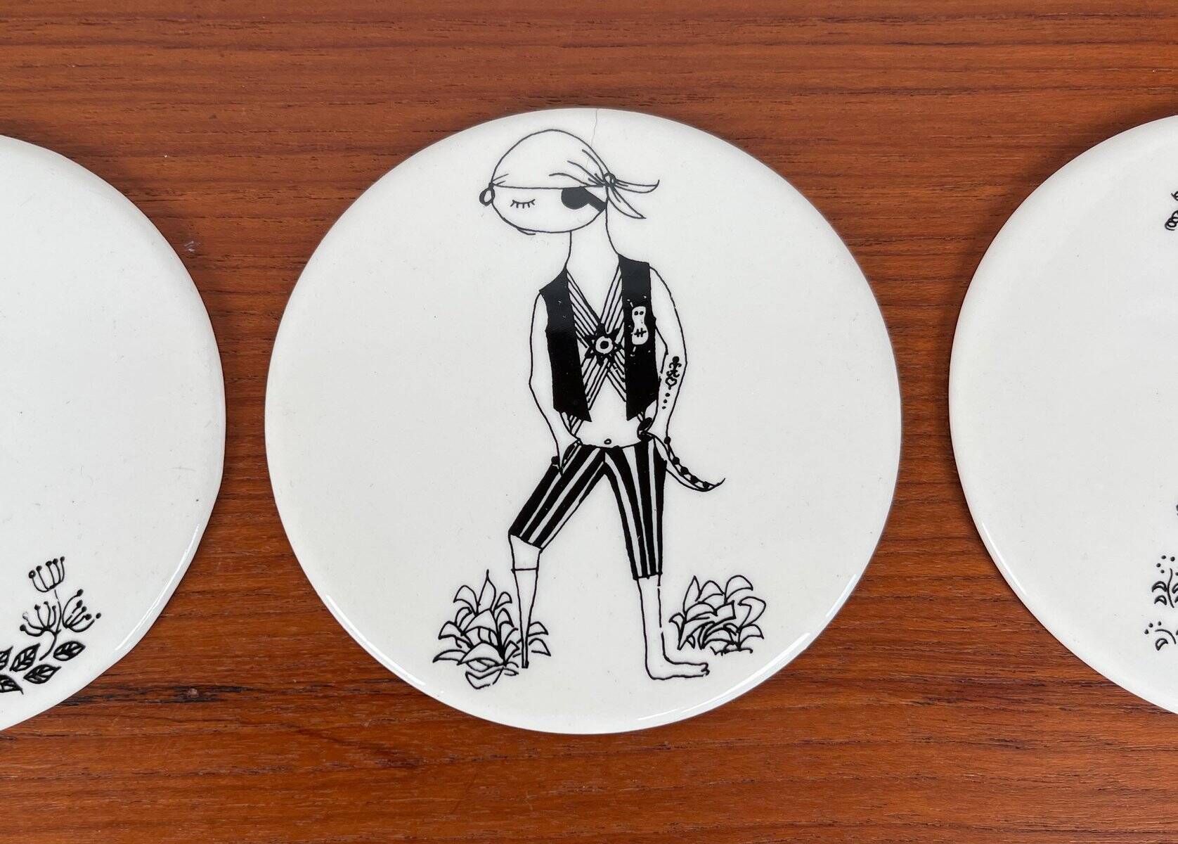 Mid-century ceramic coasters by Bjørn Wiinblad, 1960s, set of 5.