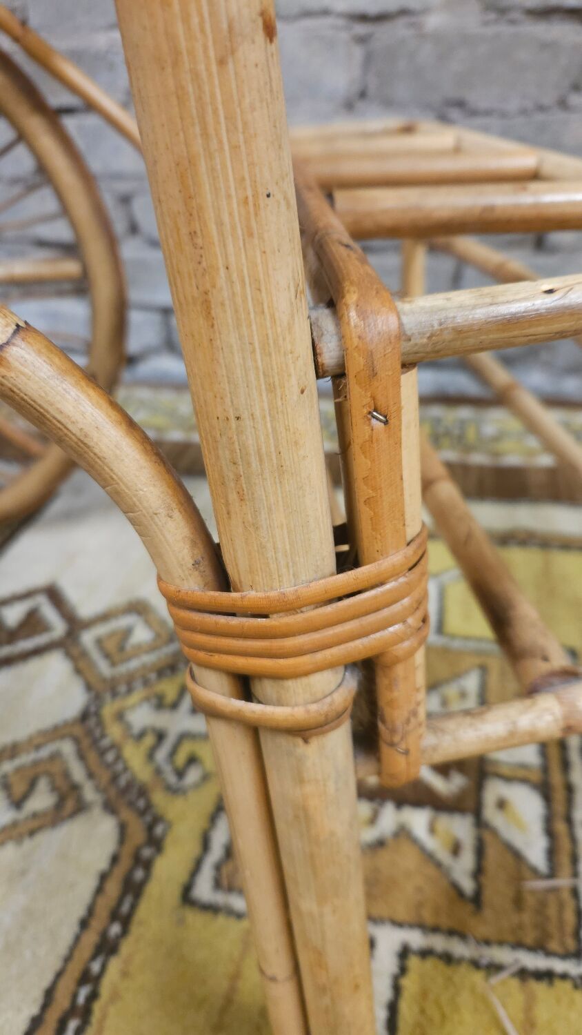 Bamboo and rattan bar cart, 1950