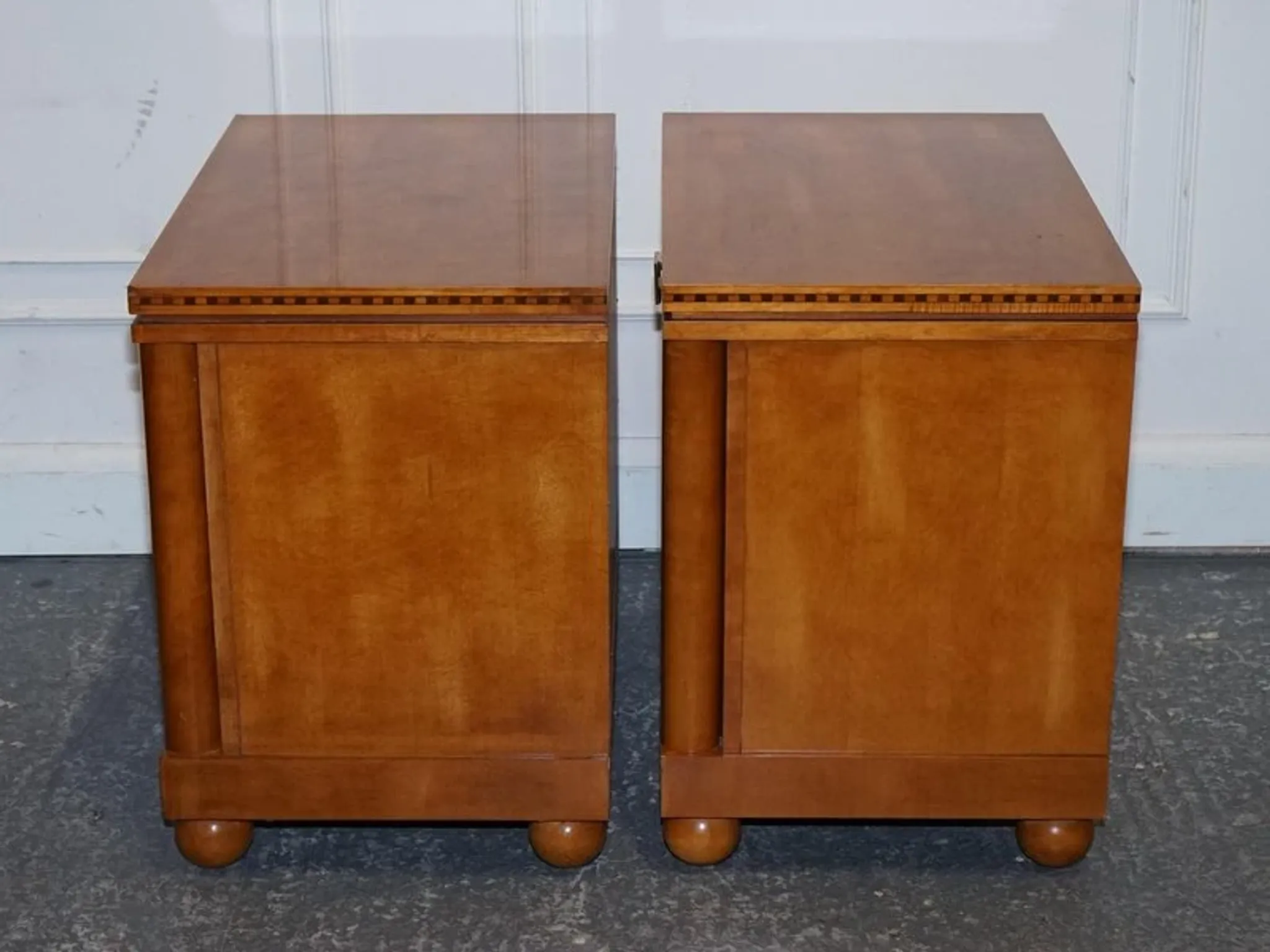 White Genesis Biedermeier Style Bedside Tables by American Hickory, Set of 2