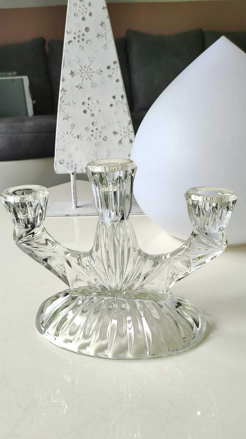 Pair of 3-spoke candlesticks, in art glass. Oberglas Austria. 50s