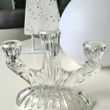 Pair of 3-spoke candlesticks, in art glass. Oberglas Austria. 50s