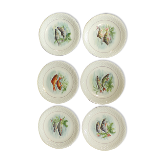 6 vintage Gien fish plates