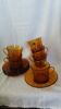 Duralex tea set, 6 large amber glass cups and saucers