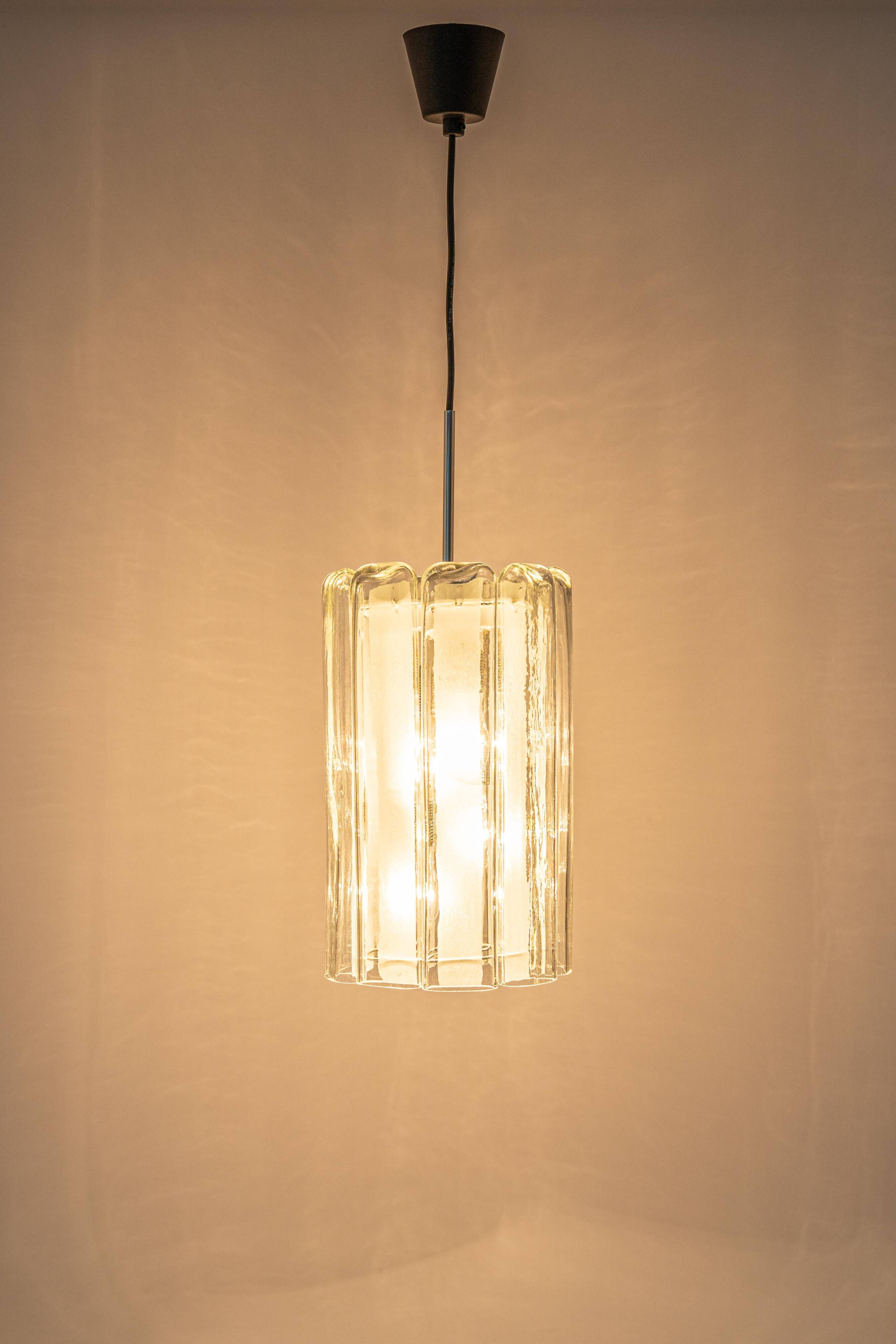 Cylindrical suspension light with crystal glass by Doria, Germany, 1970s.