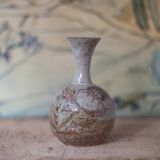 Glazed terracotta vase, small vase, ball vase with long neck, vase with floral motifs, thistles