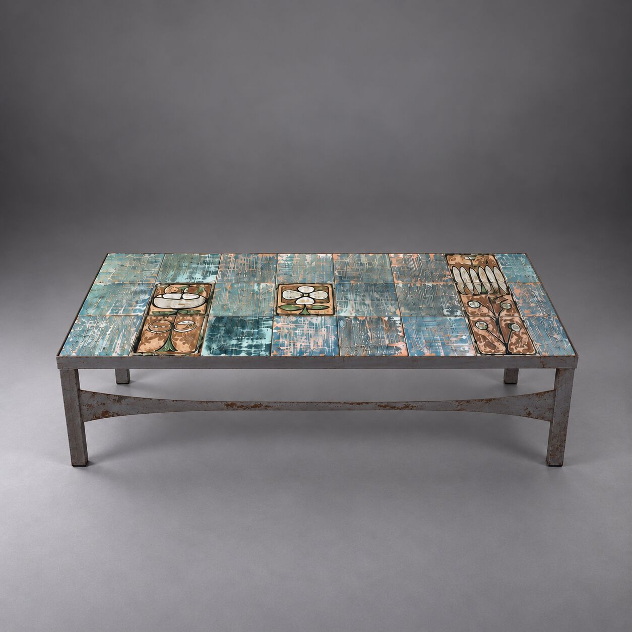 French coffee table in ceramic and steel, circa 1960.