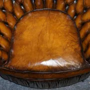 Brown Hand-Dyed Leather Chesterfield Armchairs with Pleated Front, Set of 2