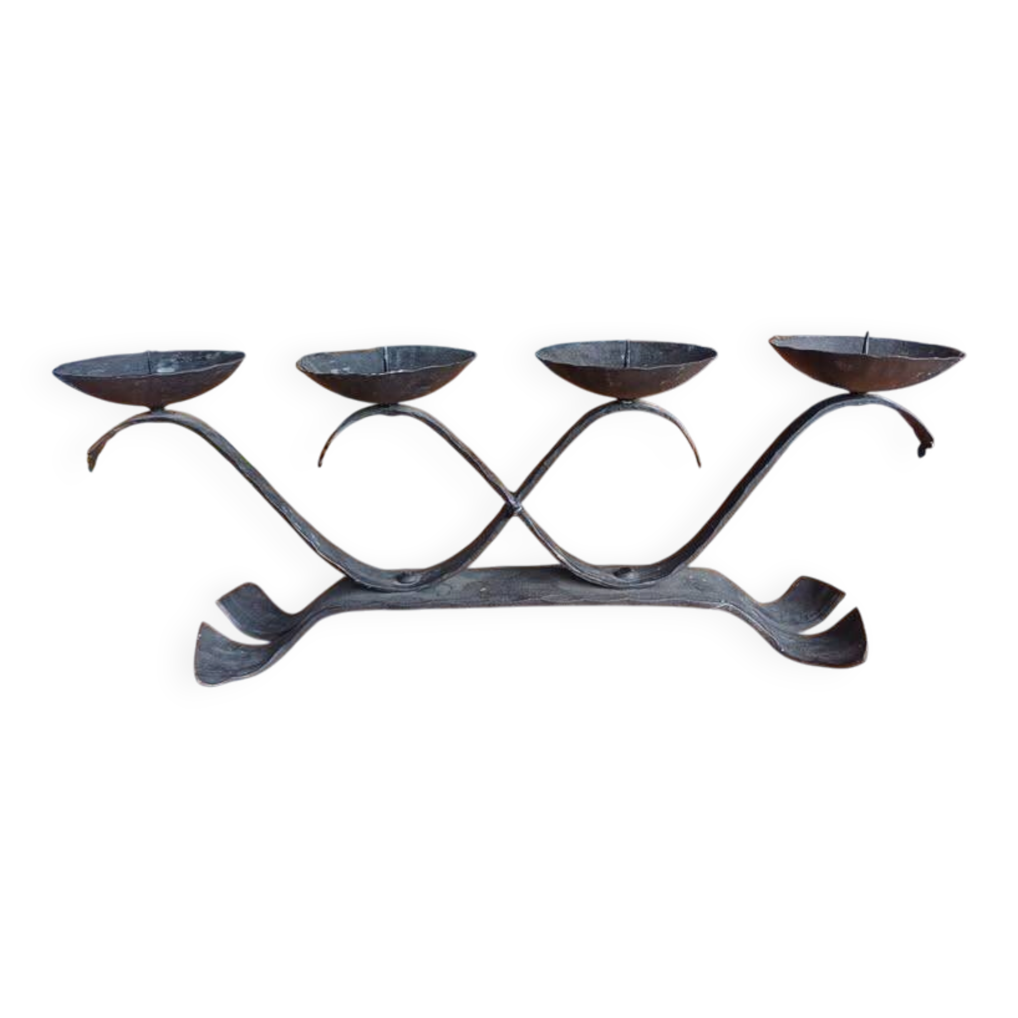 Candle holder with 4 lights in handcrafted wrought iron - Brutalist style