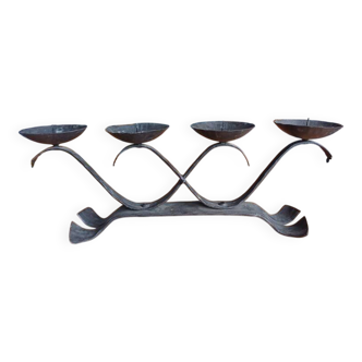 Candle holder with 4 lights in handcrafted wrought iron - Brutalist style