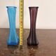 Antique Pair of Art Nouveau Frosted Glass Soliflore Vases in Blue and Purple
