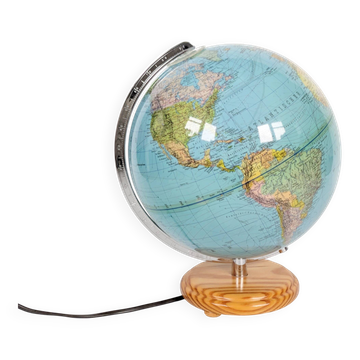 Globe lumineux Columbus Duplex sur socle bois, années 80