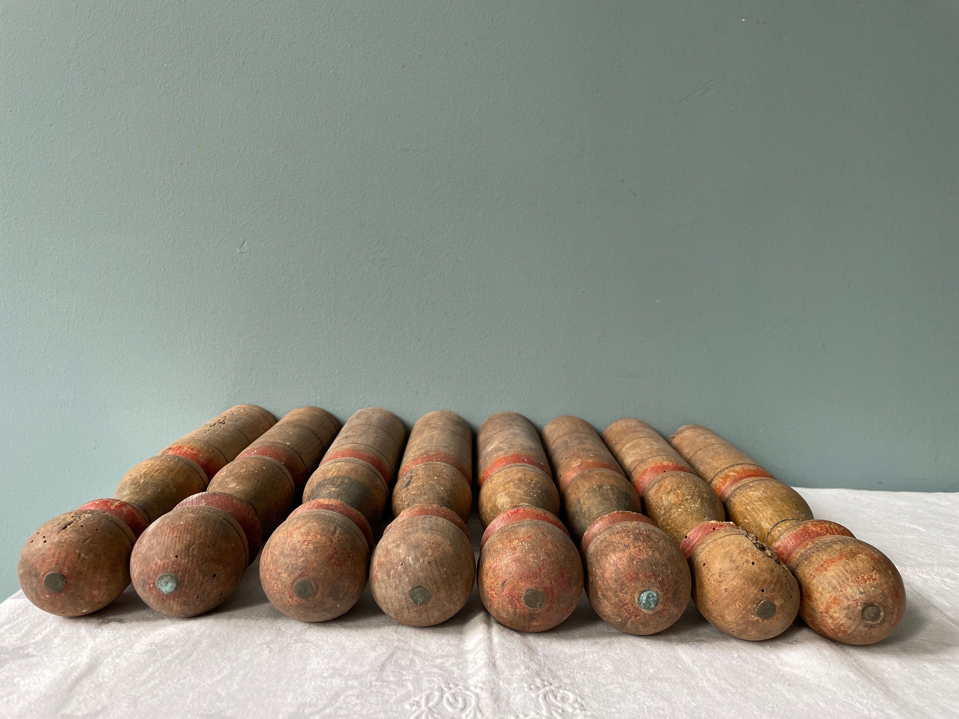 Old wooden bowling game turned late nineteenth century