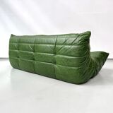 Togo 3-Sofa in Green leather attributed to Michel Ducaroy for Ligne Roset