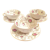 Set of three cups and Limoges porcelain cups kitsch rose pattern
