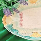 Rare and exquisite oval asparagus dish in Barbotine earthenware (majolica).
