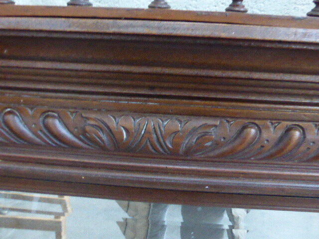 Large mirror beveled Henri II style varnished and carved wooden 128 x 92 cm