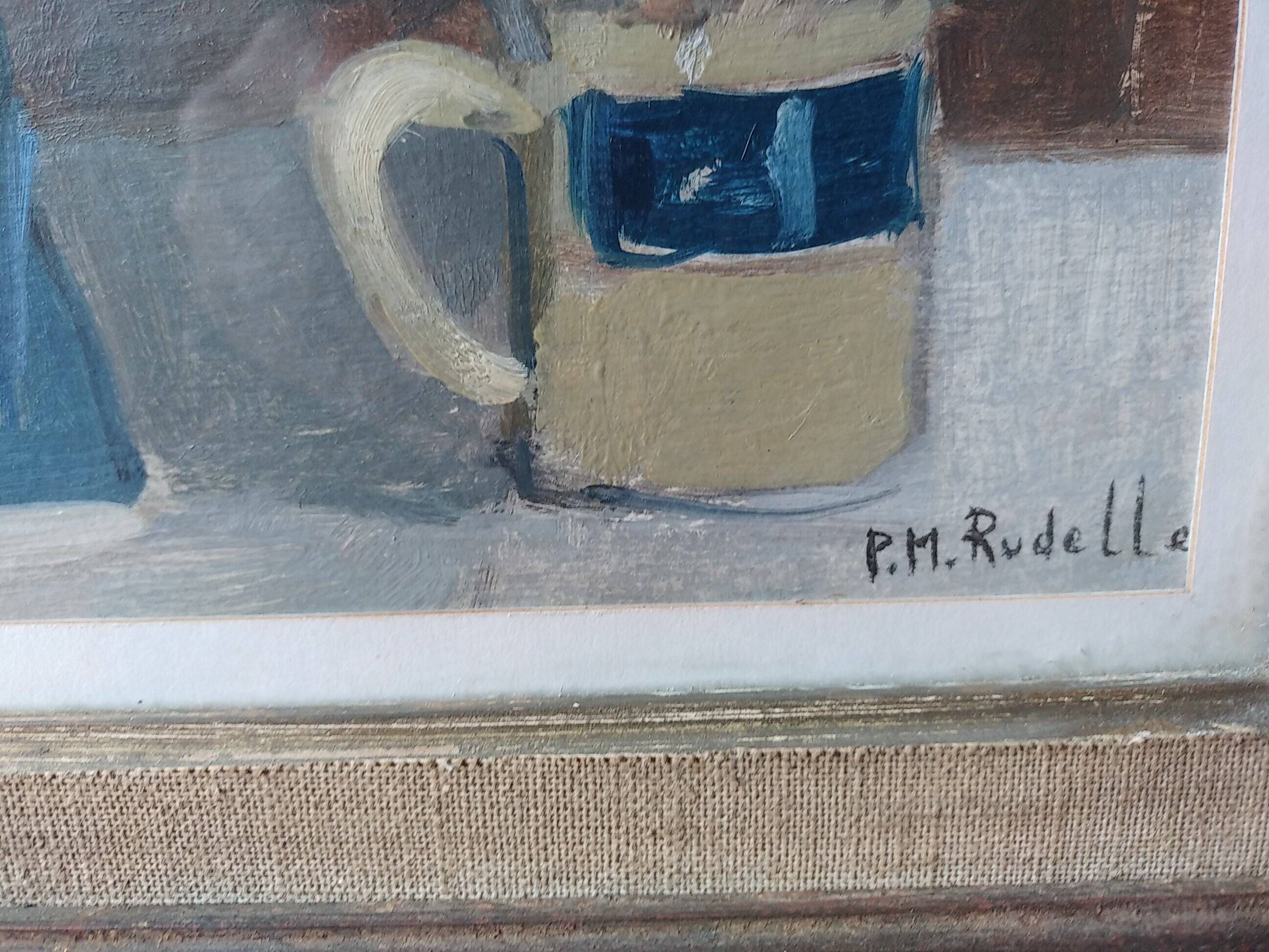 Pierre Marie Rudelle. Blue still life. Oil on cardboard.