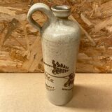 Antique beige enameled ceramic bottle vintage leaf decor