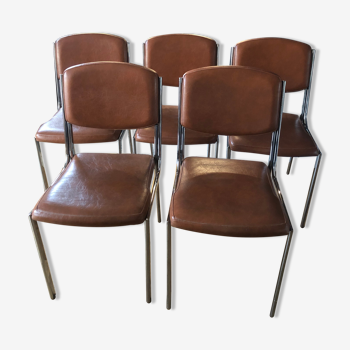 Set of 5 imitation leather camel chairs