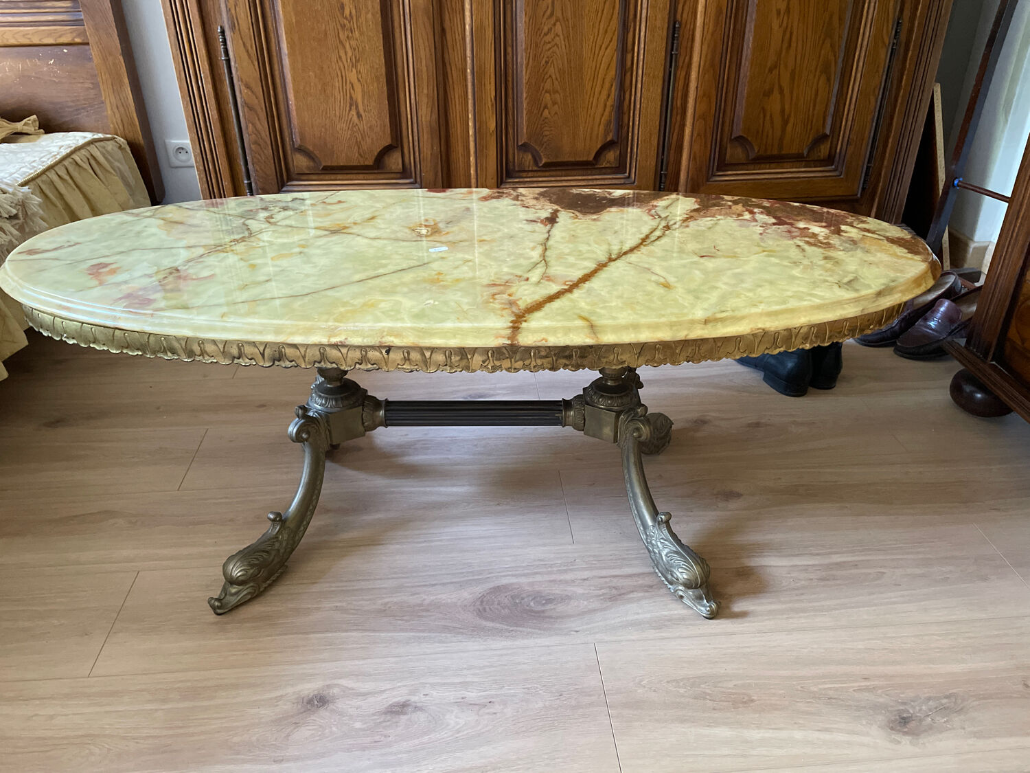 Marbled glass coffee table