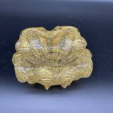 Empty pocket, Murano, Archimedes Seguso, yellow, gold, bubbled, stylized flower-forming, blown glass, Italy