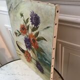 Oil painting on canvas still life bouquet buttercups and lilacs signed vintage