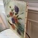 Tableau huile sur toile nature morte bouquet renoncules et lilas signé vintage