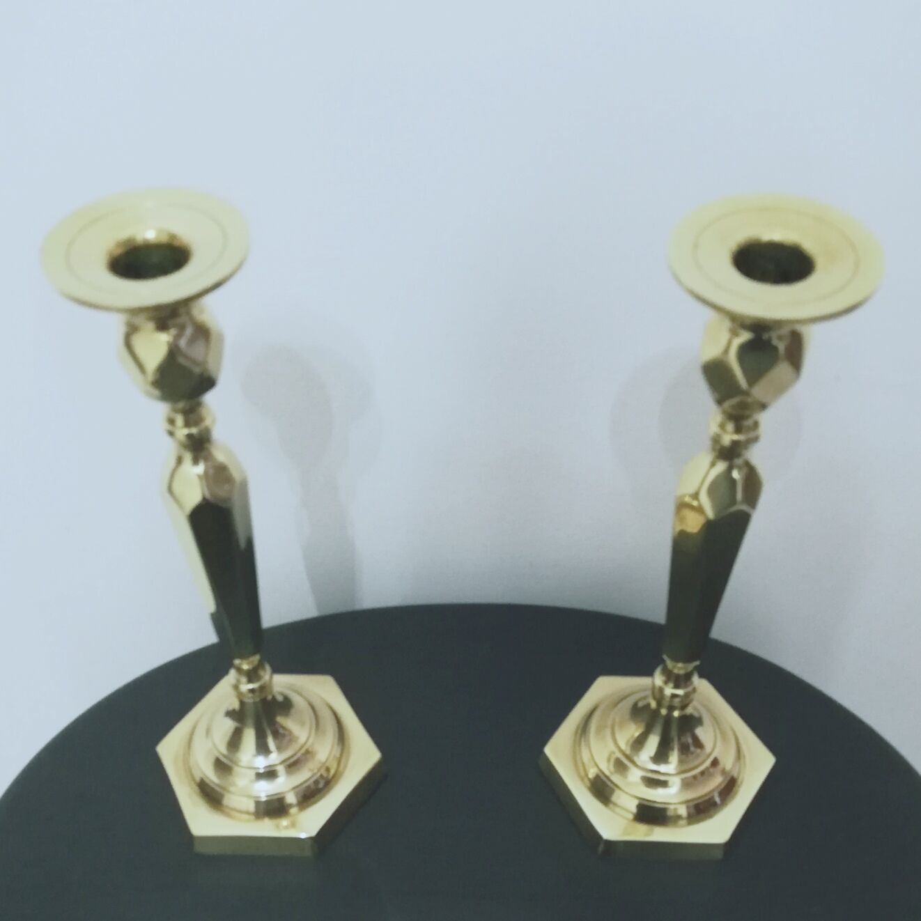 Pair of candle holders in gilded bronze art deco style