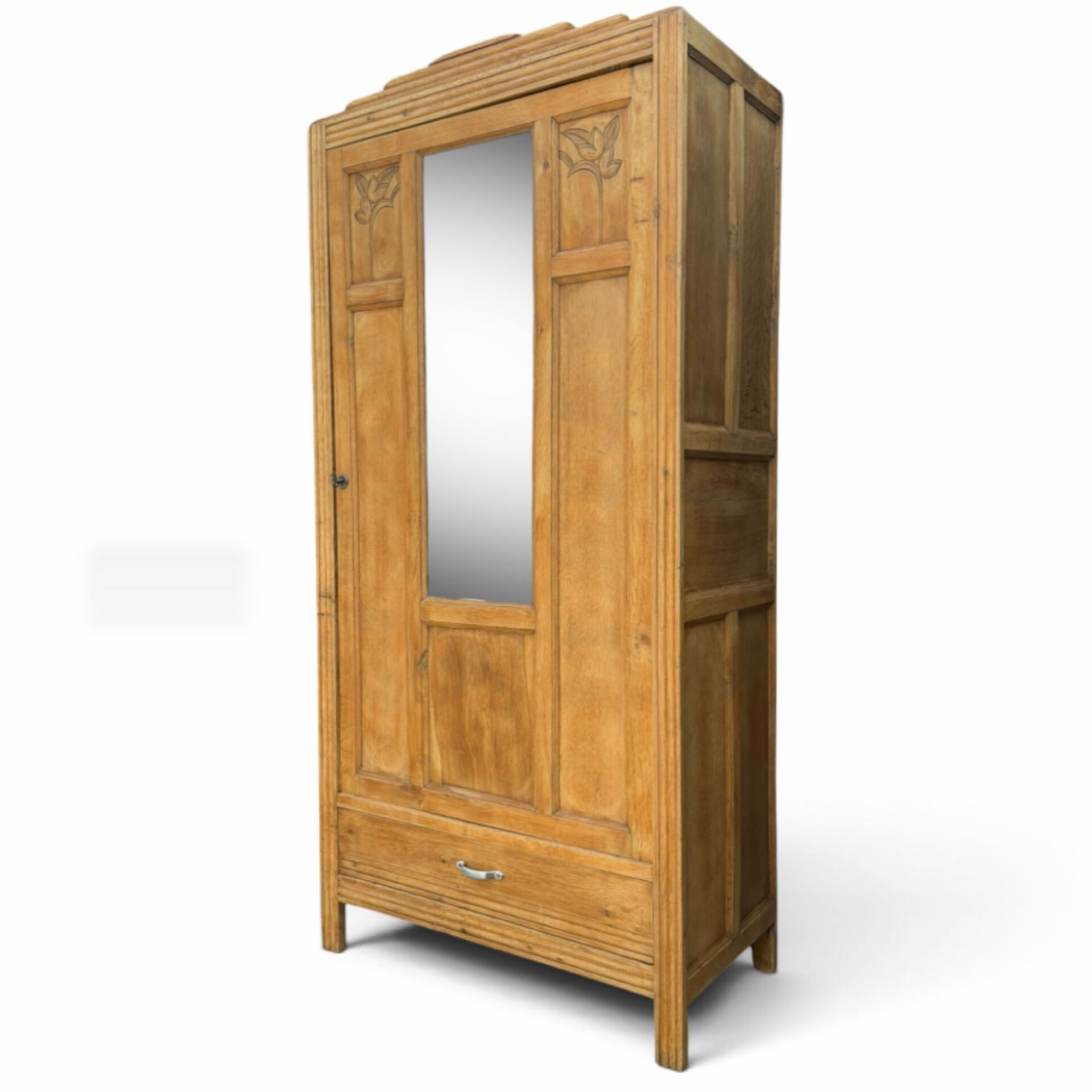 Parisian Art Deco wardrobe in raw oak, renovated.