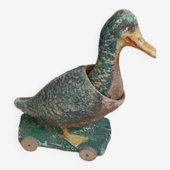 Old toy, duck to pull in paper mache/boiled cardboard
