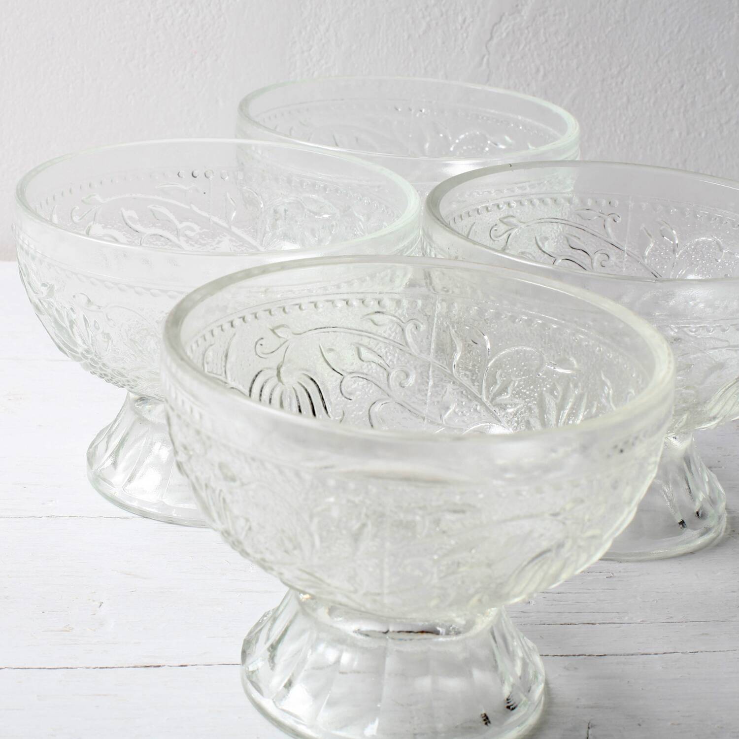 Set of 4 Vintage Pressed Glass Dessert Bowls Cibulak by Pavel Panek / 1977
