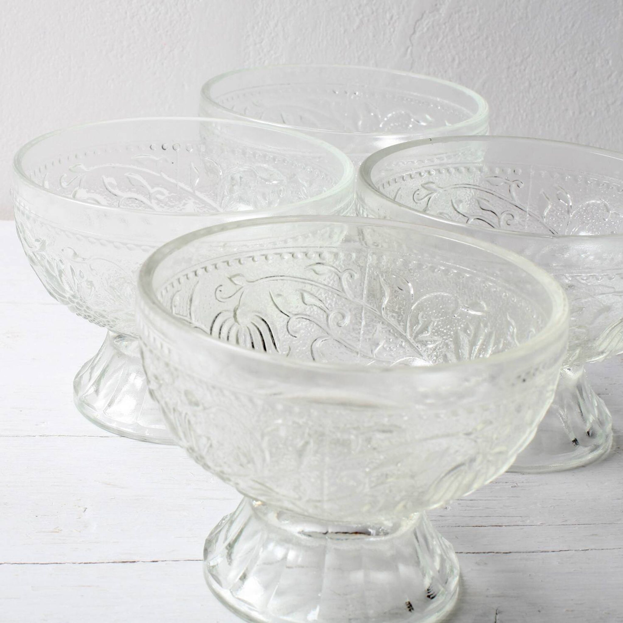Set of 4 Vintage Pressed Glass Dessert Bowls Cibulak by Pavel Panek / 1977
