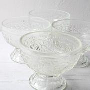 Set of 4 Vintage Pressed Glass Dessert Bowls Cibulak by Pavel Panek / 1977