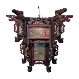 Carved wooden lantern and painted glass - China, Late 19th century