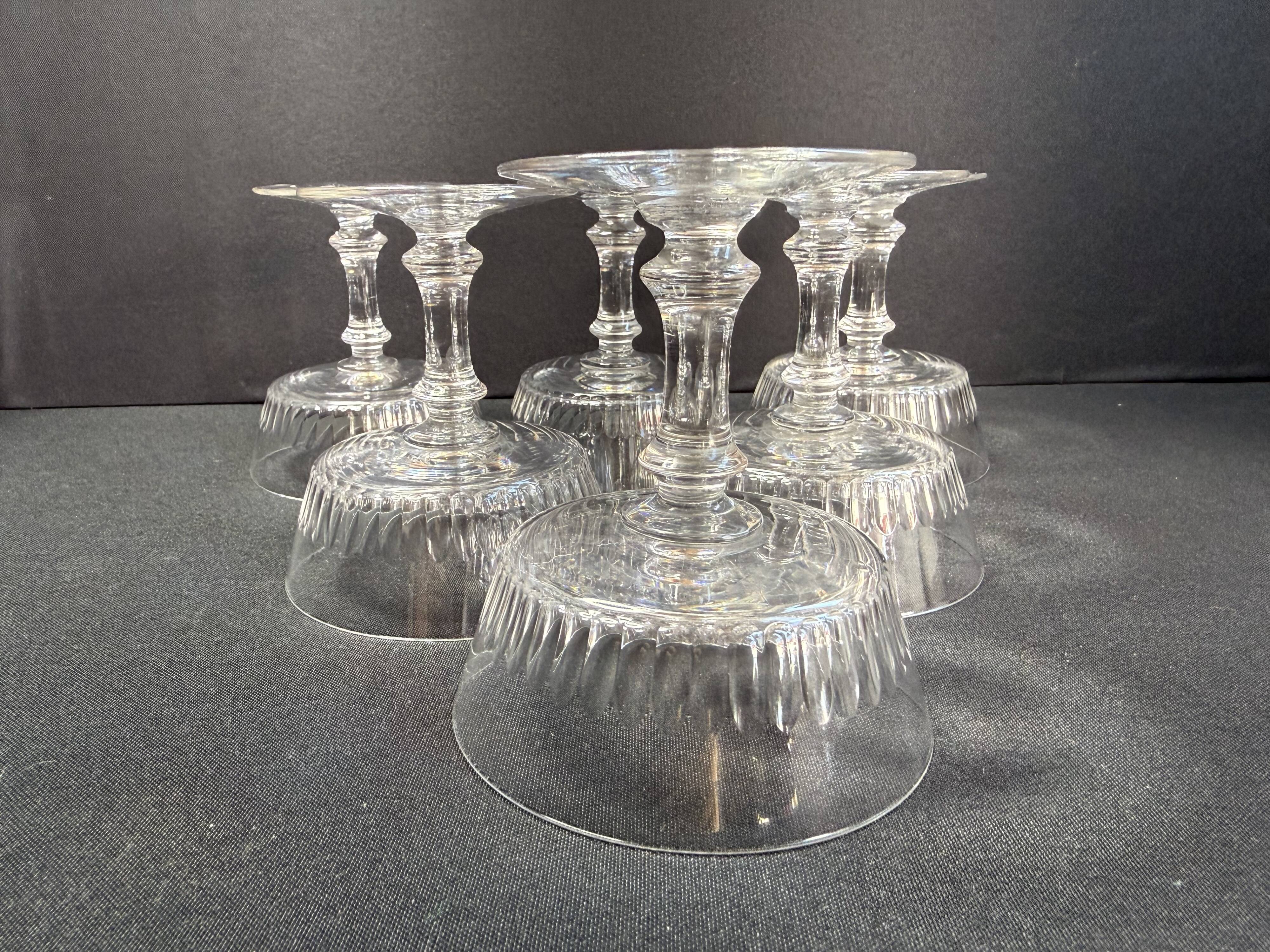 6 Baccarat coupes with small hollow stems