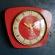 Vintage formica silent wall clock "English red Lutetia"