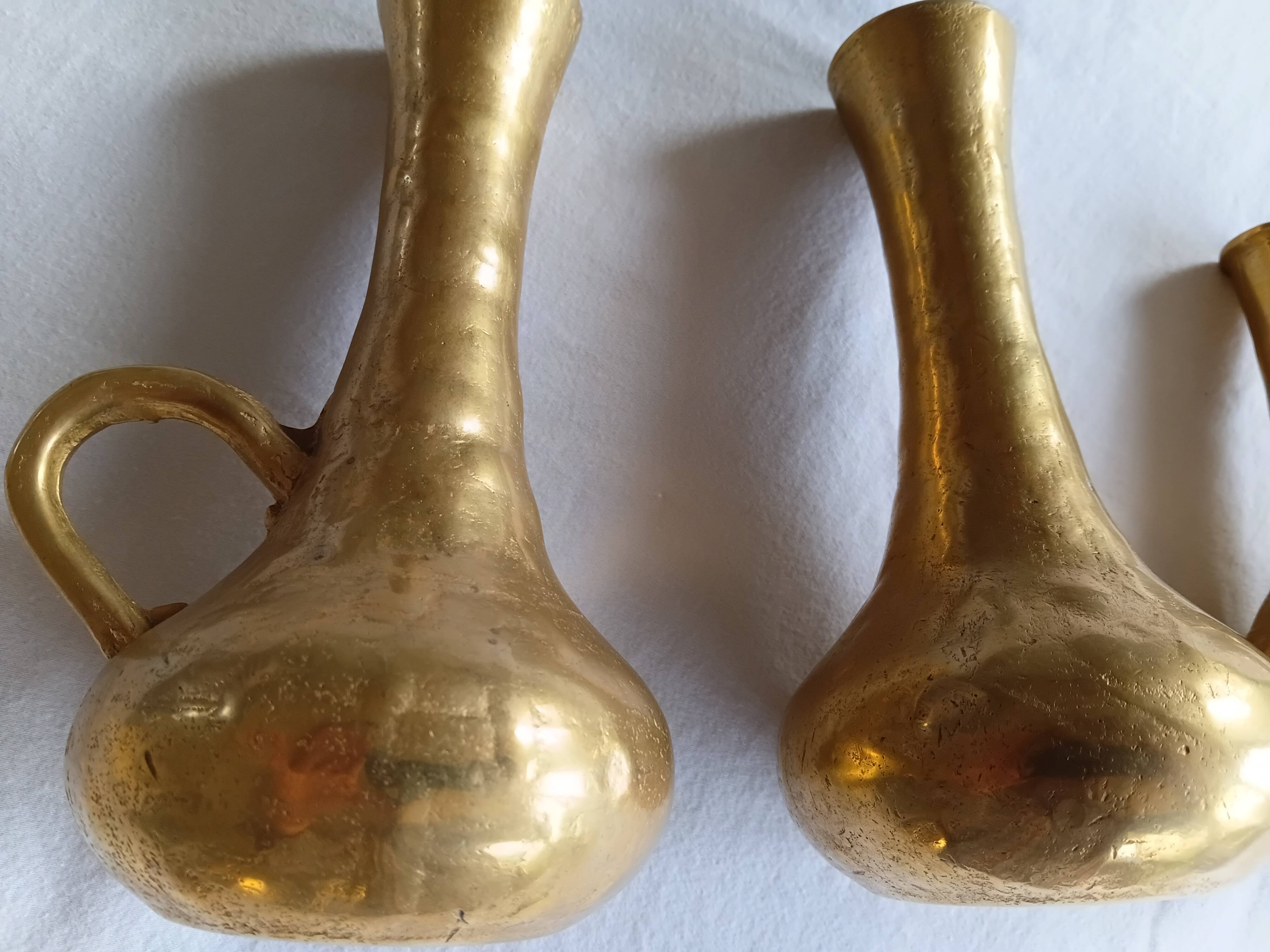 Mid-Century Italian Brutalist Cast Brass Solifleur Vases – Set of 4