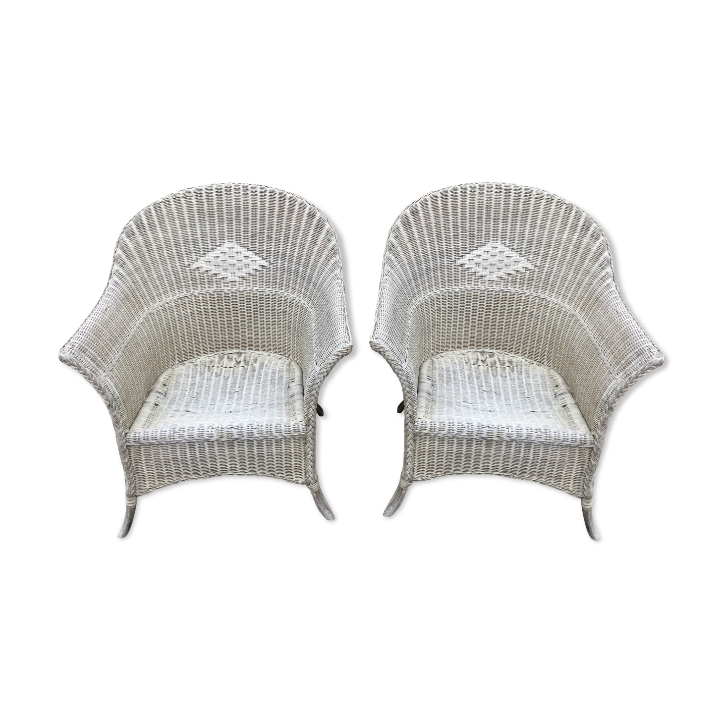 2 vintage grey rattan armchairs from the 60s