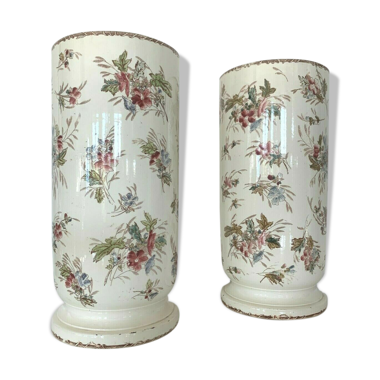 Pair of vases tubes in earthenware decorated XX century
