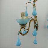 Pair of vintage wall lamps Murano blue opaline tassels