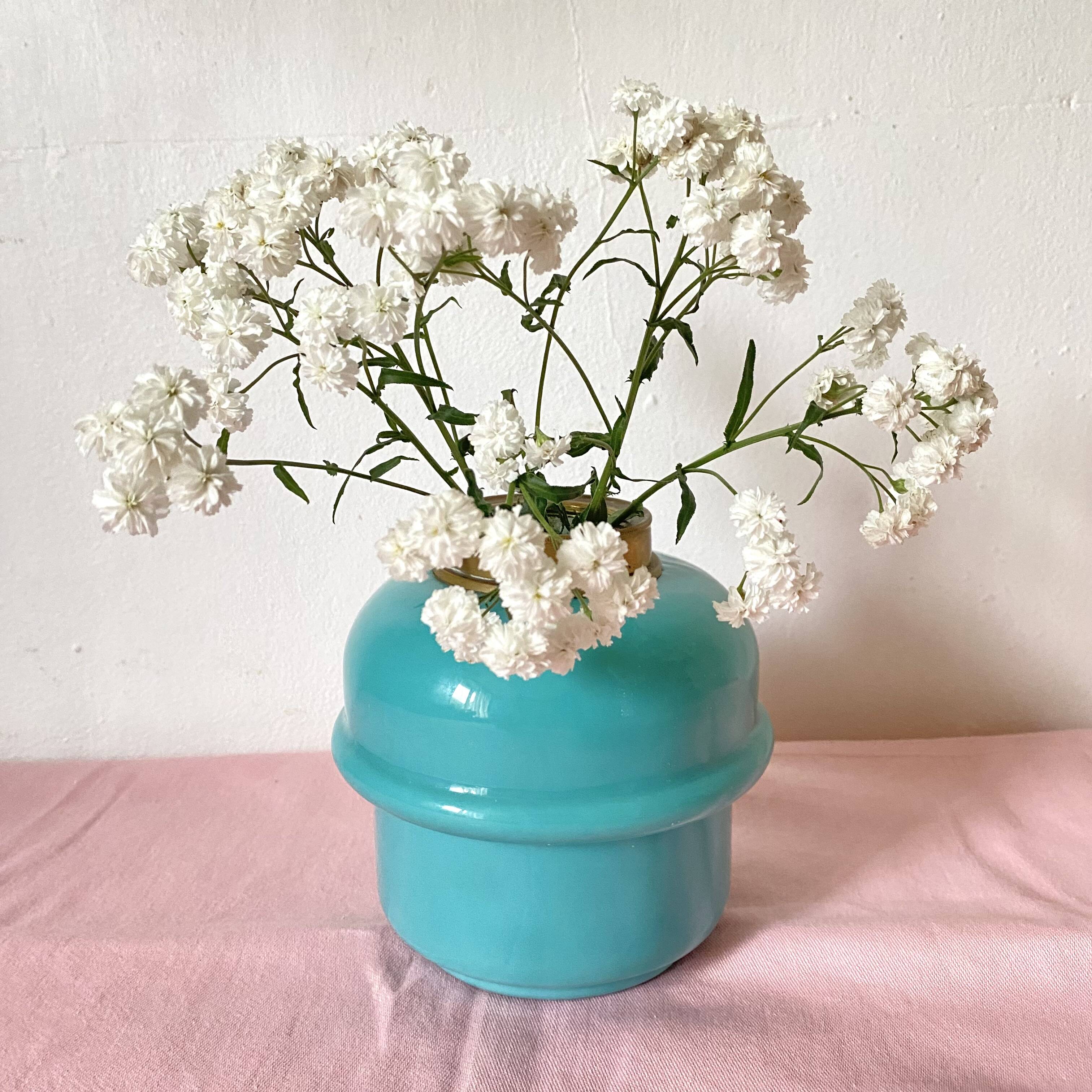 Opaline and brass vase
