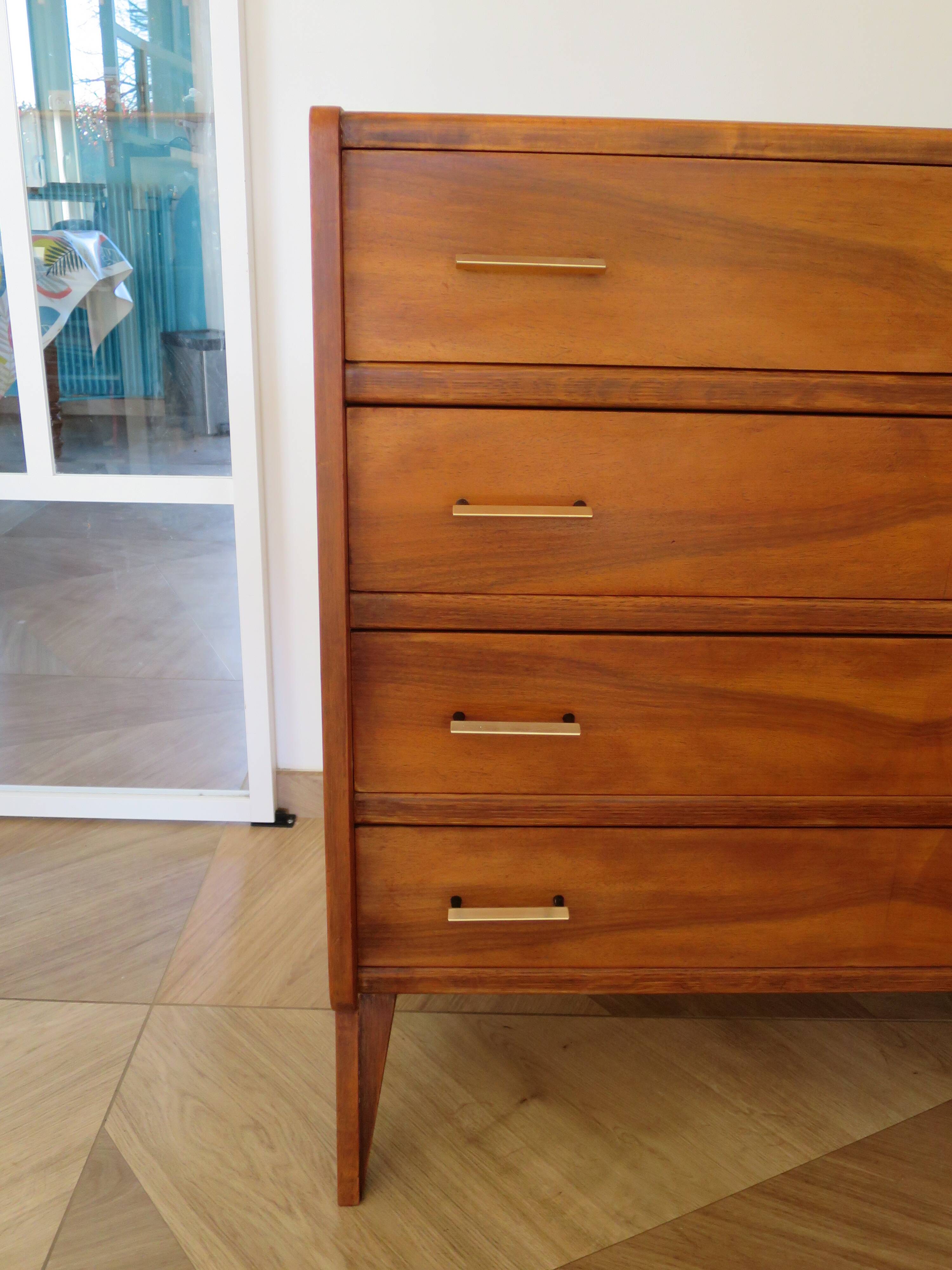 Cabinetmaker's chest of drawers - 4 drawers - golden oak - with oblique profile - compass feet - 1950