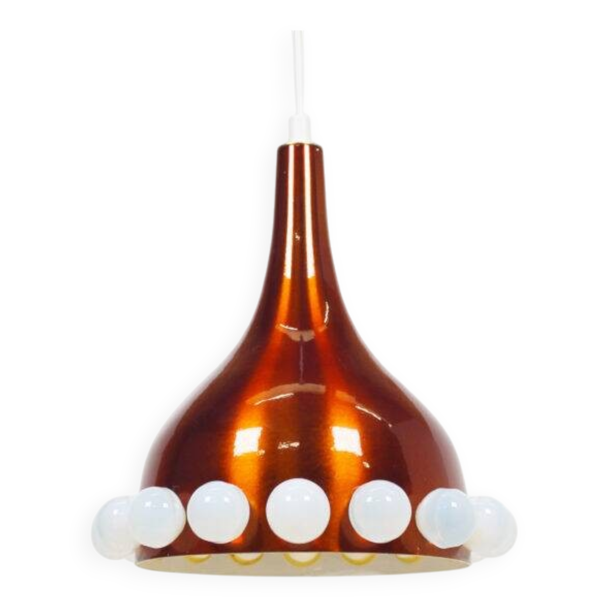 Vintage Scandinavian brass and glass pendant chandelier