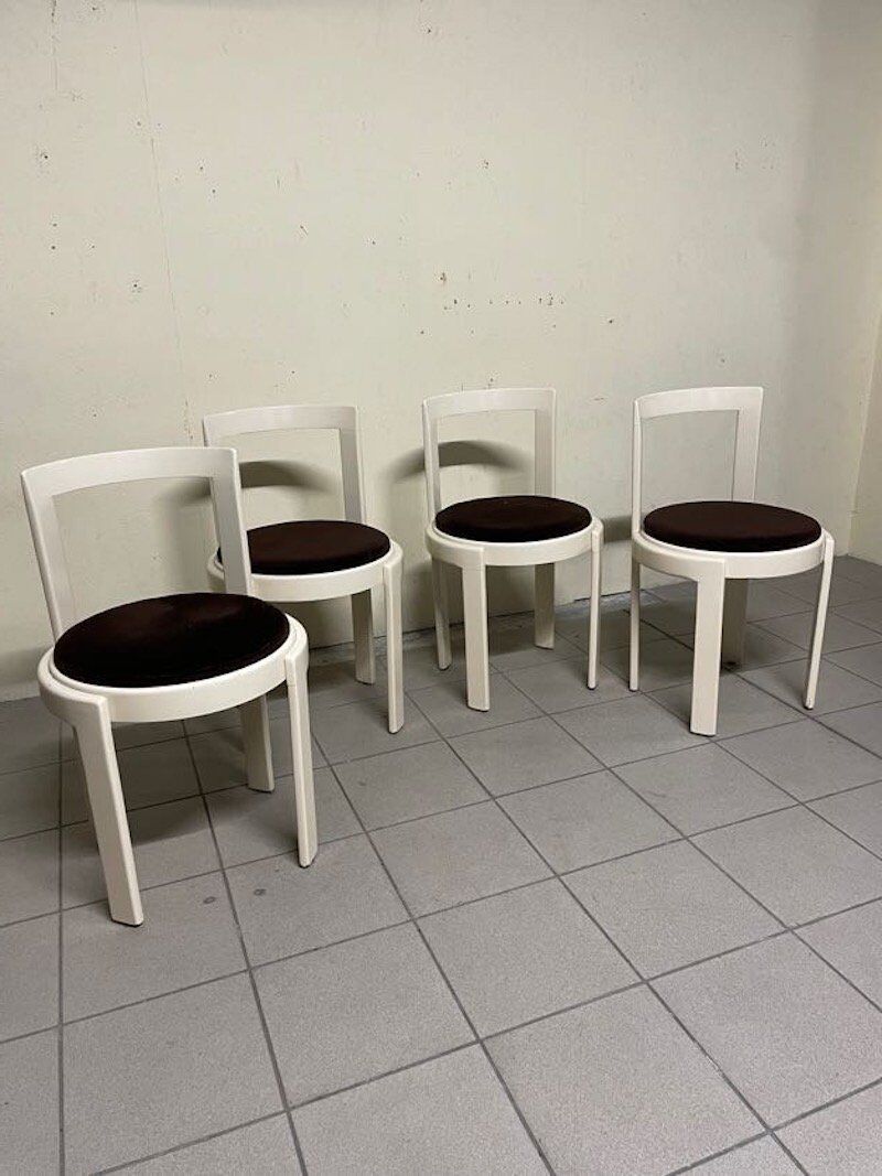 Lacquered wooden chairs with fabric, 1970s, set of 4