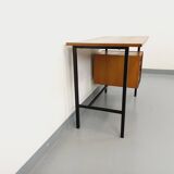 Vintage modernist desk in wood and black metal from the 60s