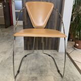 1 Linda armchair chair by Arrben in camel brown leather with a chrome steel frame.