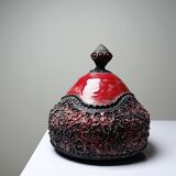 Vintage 2000s red and grey handmade raku jewellery box