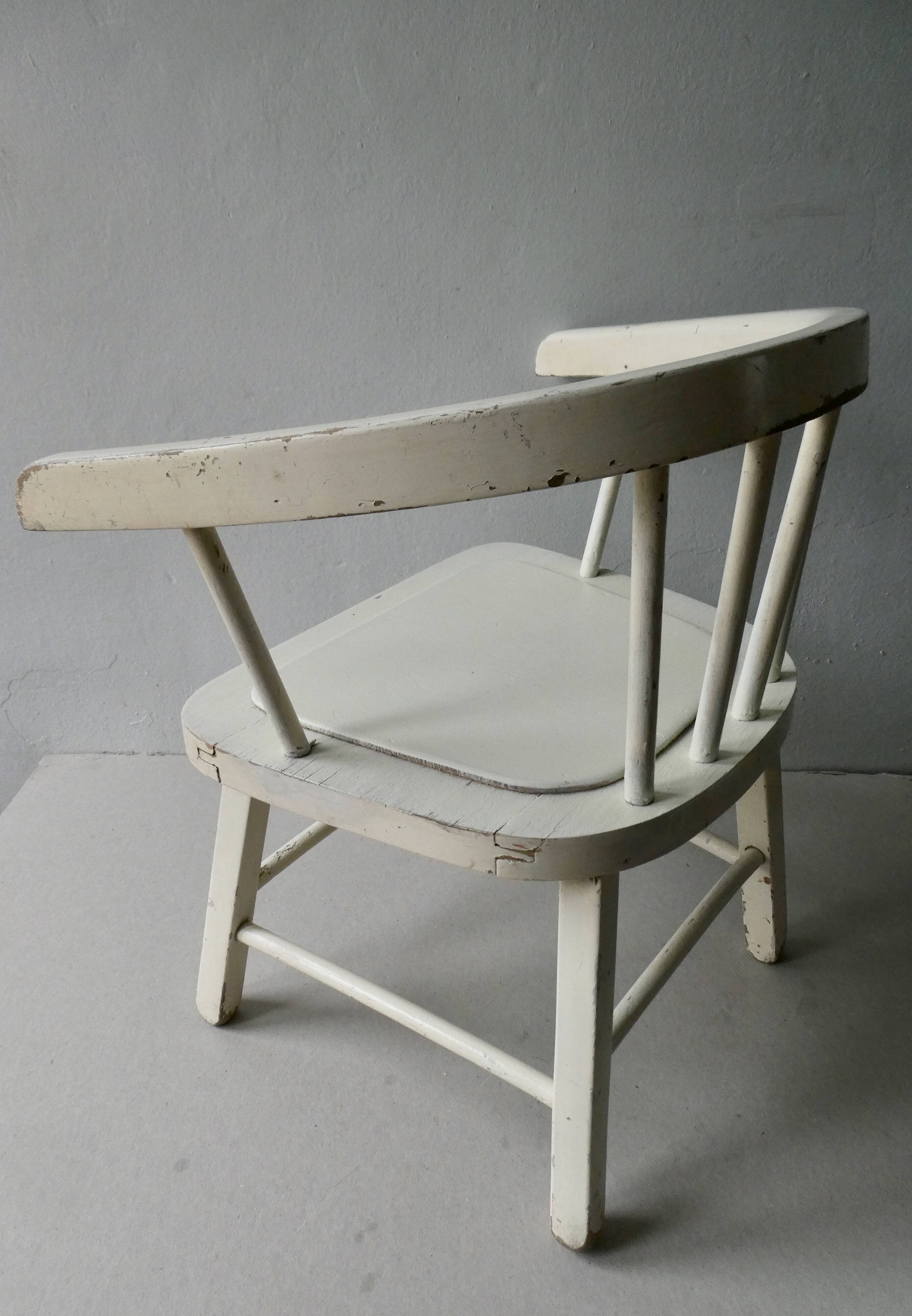 Wooden children's chair, white patina, 60s