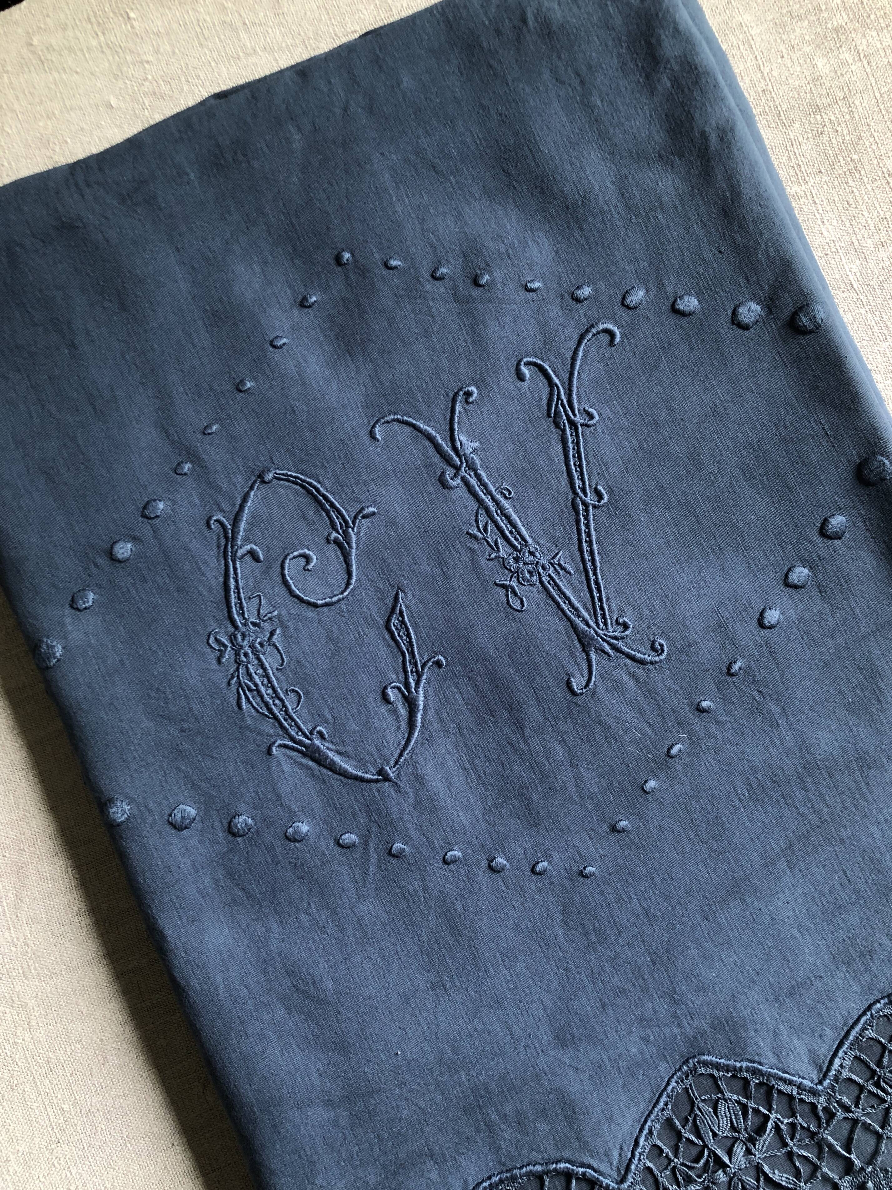 Antique Linen and Hemp Sheet Dyed in Night Blue